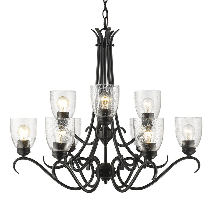 Golden 8001-9 BLK-SD Nine Light Chandelier, Matte Black