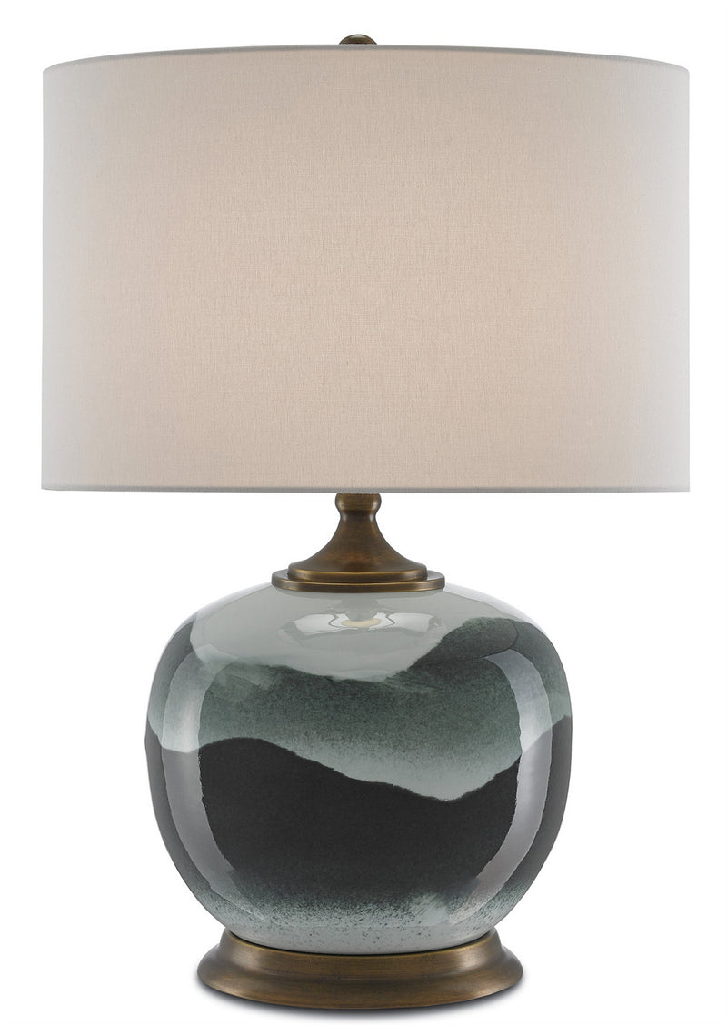 Currey and Company 6000-0109 One Light Table Lamp, White/Green/Antique Brass