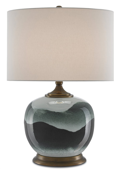 Currey and Company 6000-0109 One Light Table Lamp, White/Green/Antique Brass