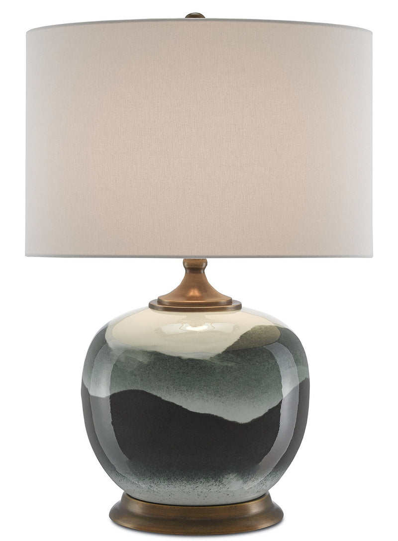 Currey and Company 6000-0109 One Light Table Lamp, White/Green/Antique Brass