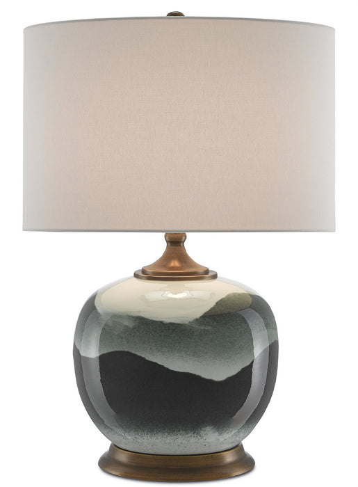 Currey and Company 6000-0109 One Light Table Lamp, White/Green/Antique Brass