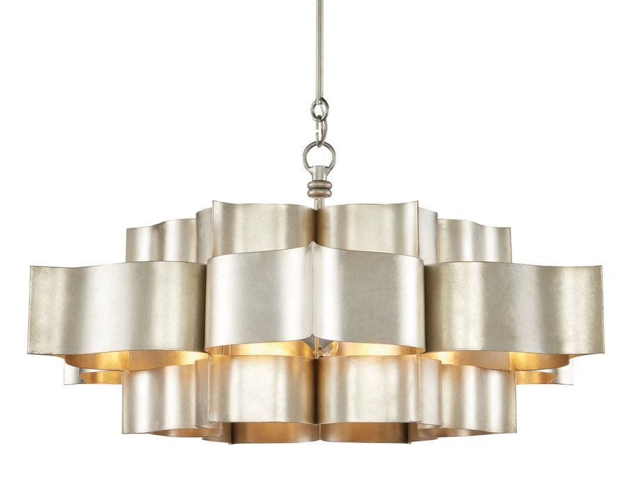 Currey and Company 9000-0051 Six Light Chandelier, Contemporary Silver Leaf