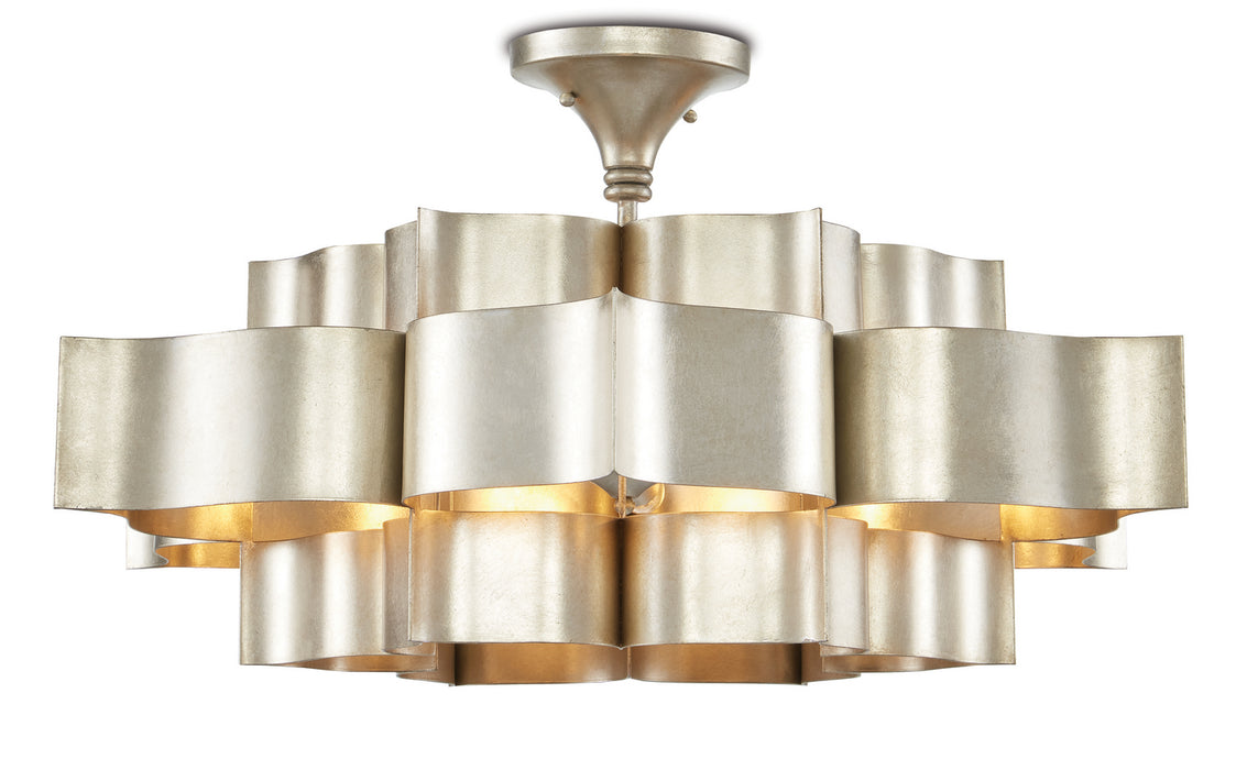 Currey and Company 9000-0051 Six Light Chandelier, Contemporary Silver Leaf