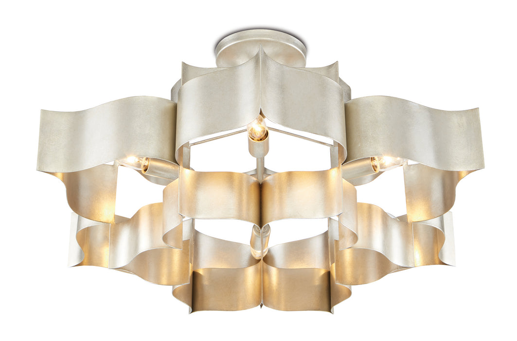 Currey and Company 9000-0051 Six Light Chandelier, Contemporary Silver Leaf