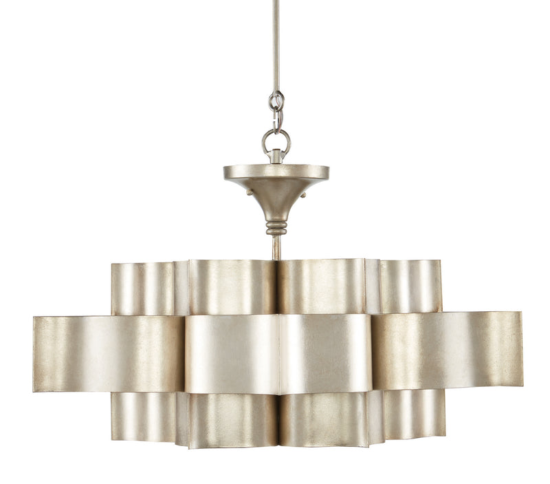 Currey and Company 9000-0051 Six Light Chandelier, Contemporary Silver Leaf