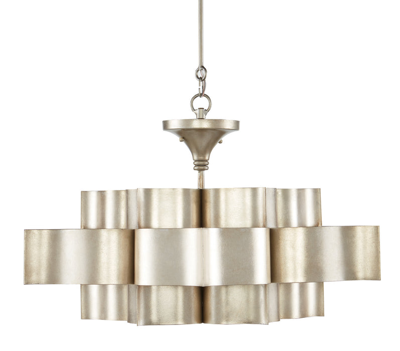 Currey and Company 9000-0051 Six Light Chandelier, Contemporary Silver Leaf