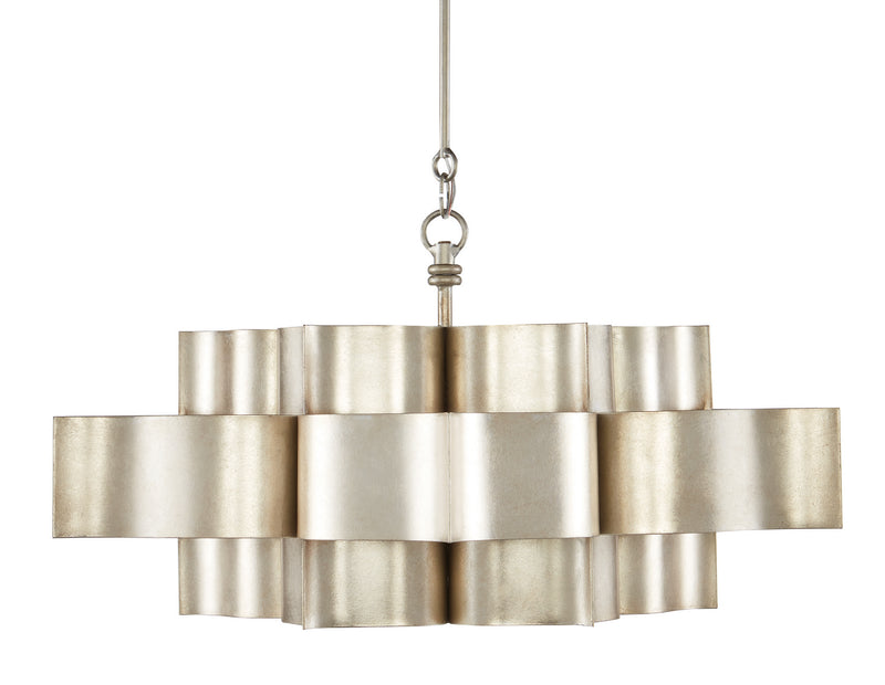 Currey and Company 9000-0051 Six Light Chandelier, Contemporary Silver Leaf