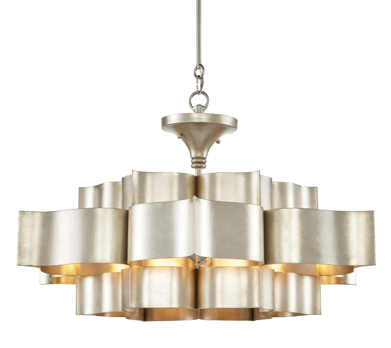 Currey and Company 9000-0051 Six Light Chandelier, Contemporary Silver Leaf
