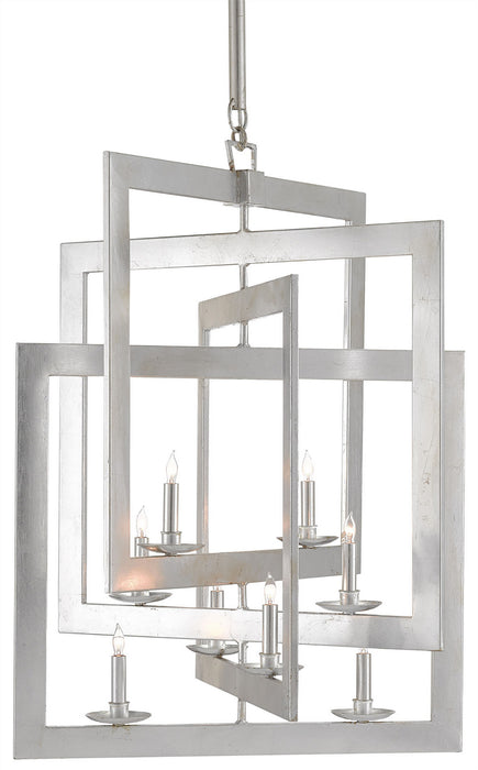 Currey and Company 9000-0056 Eight Light Chandelier, Contemporary Silver Leaf
