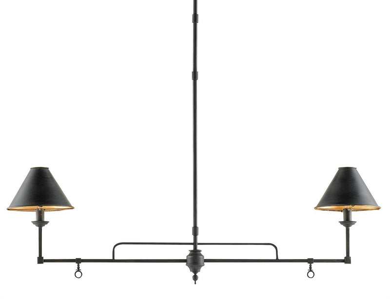 Currey and Company 9000-0114 Two Light Chandelier, French Black/Contemporary Gold Leaf Interior