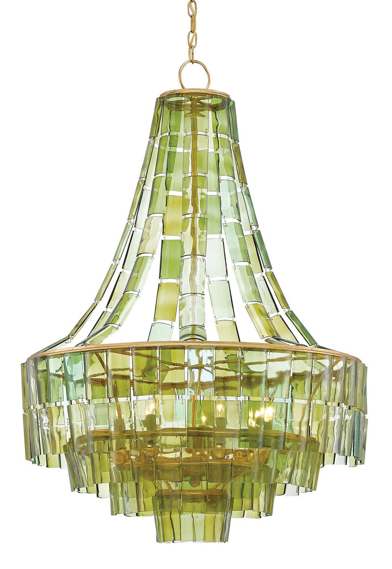 Currey and Company 9000-0147 Seven Light Chandelier, Dark Contemporary Gold Leaf/Green
