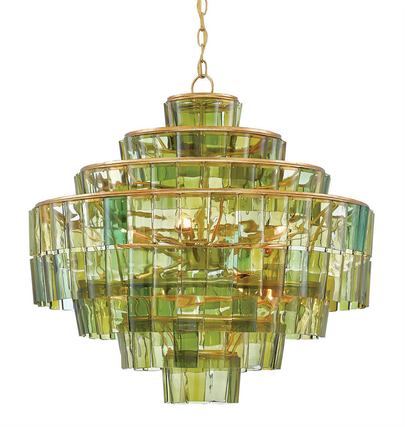 Currey and Company 9000-0148 Eight Light Chandelier, Dark Contemporary Gold Leaf/Green