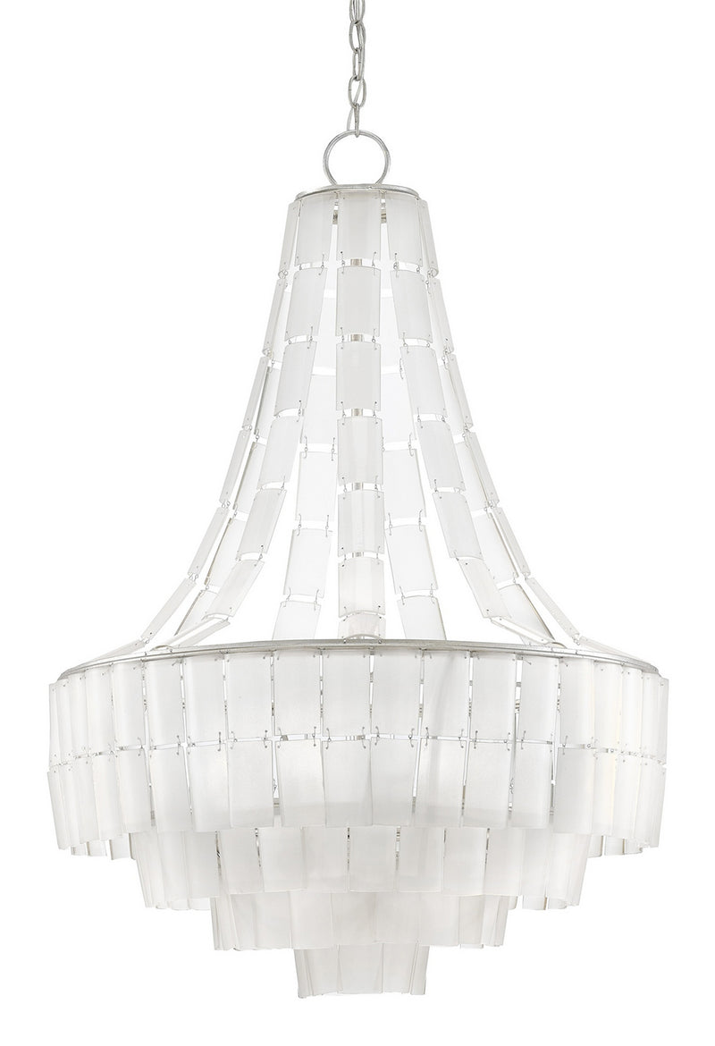 Currey and Company 9000-0159 Seven Light Chandelier, Contemporary Silver Leaf/Opaque White