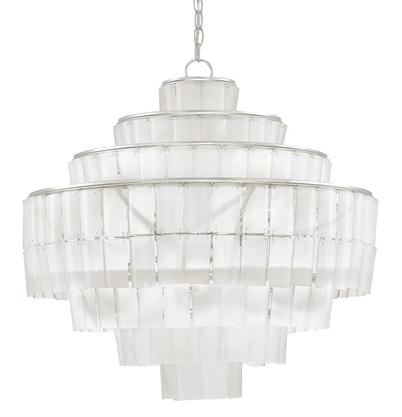 Currey and Company 9000-0160 Eight Light Chandelier, Contemporary Silver Leaf/Opaque White