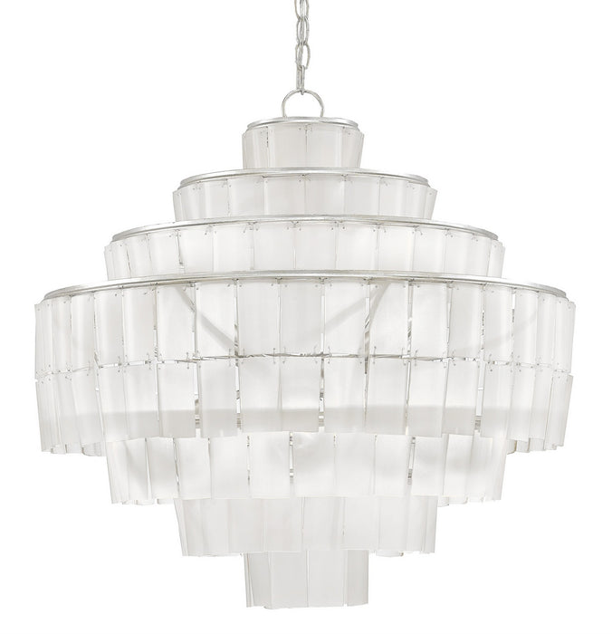 Currey and Company 9000-0160 Eight Light Chandelier, Contemporary Silver Leaf/Opaque White