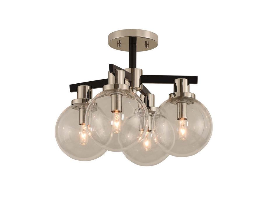 Kalco 315440BPN Four Light Semi Flush Mount, Matte Black Finish With Nickel Accents