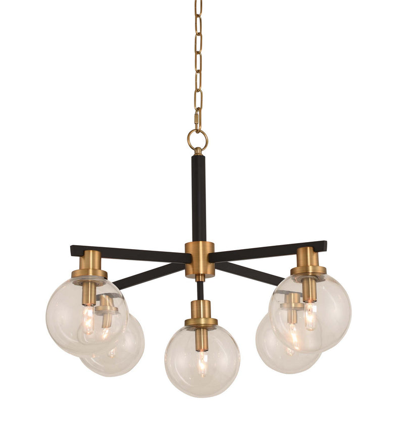 Kalco 315451BBB Five Light Pendant, Matte Black Finish with Brushed Pearlized Brass