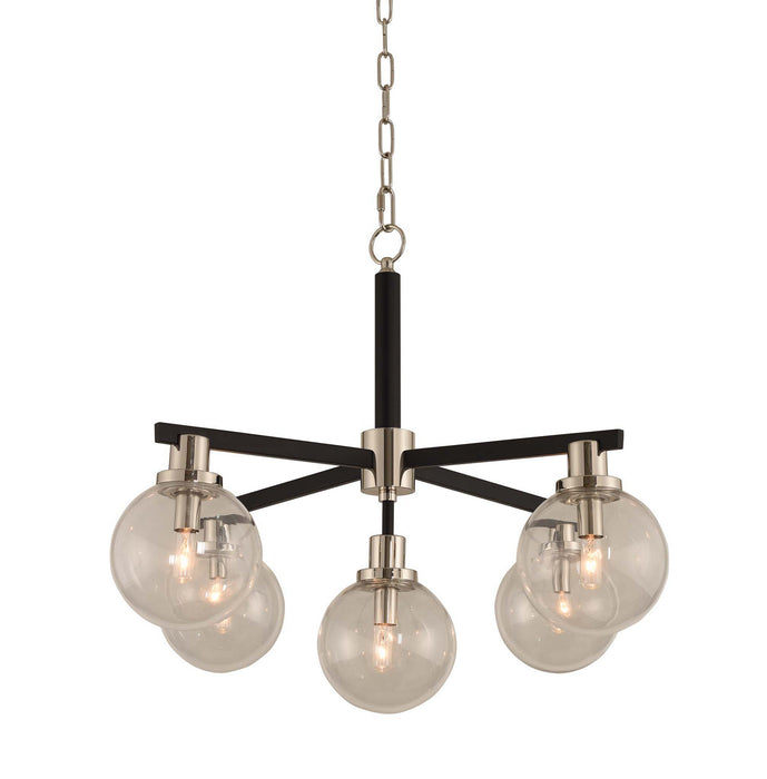 Kalco 315451BPN Five Light Pendant, Matte Black Finish With Nickel Accents