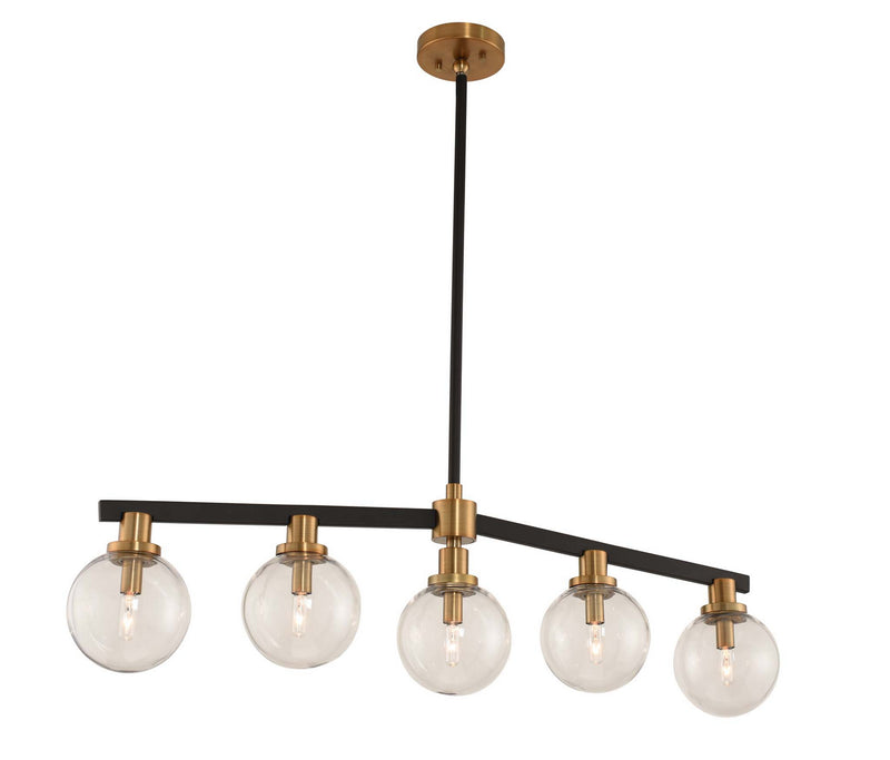 Kalco 315452BBB Five Light Island Pendant, Matte Black Finish with Brushed Pearlized Brass
