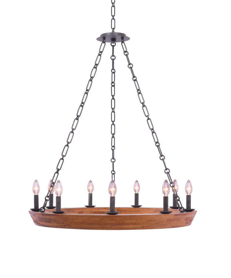Kalco 505555BI Nine Light Chandelier, Black Iron