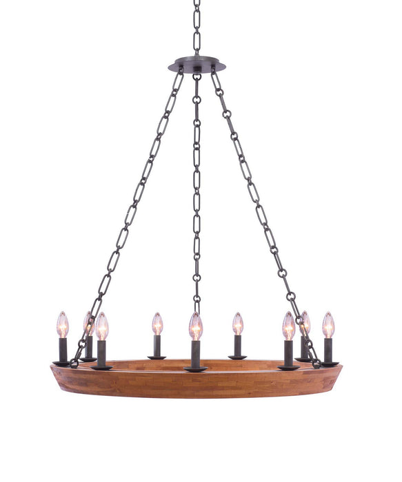 Kalco 505555BI Nine Light Chandelier, Black Iron