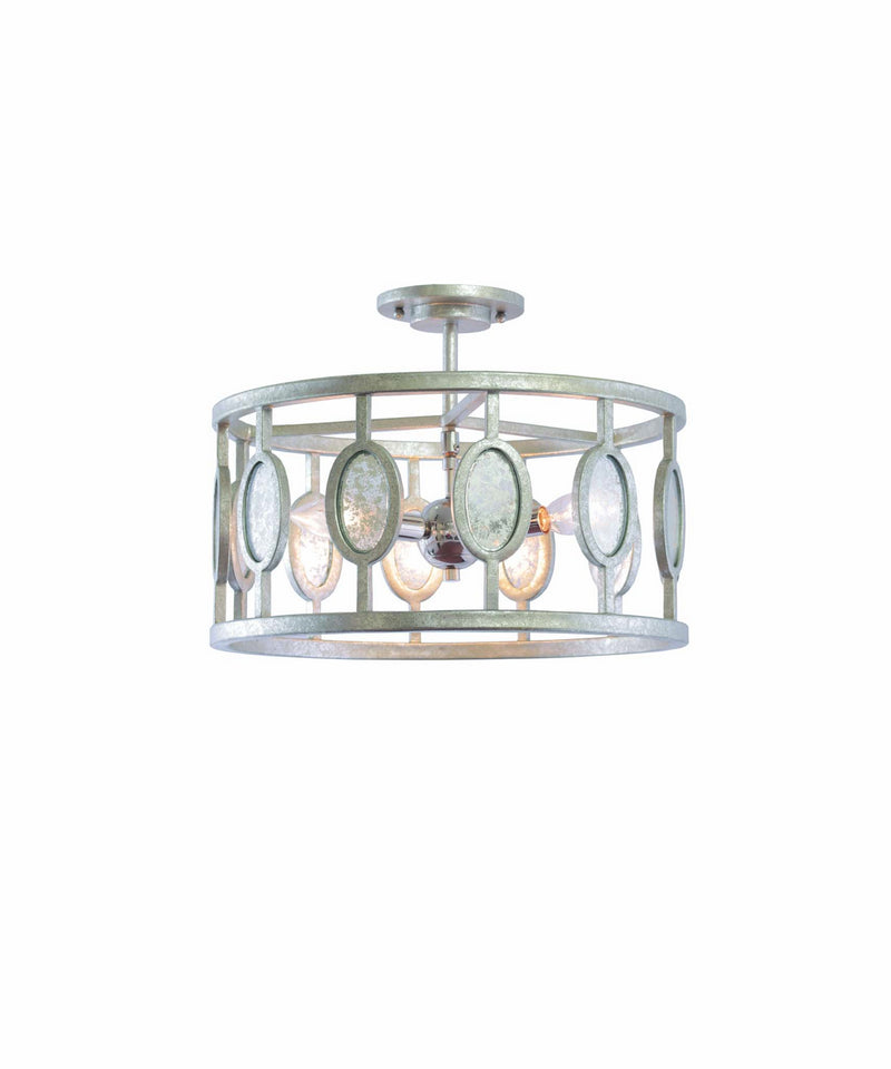 Kalco 506141VSL Three Light Semi Flush Mount, Vintage Silver Leaf