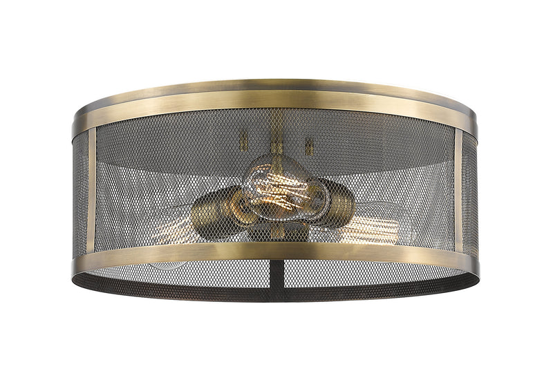 Z-Lite 331F14-NB Three Light Flush Mount, Natural Brass