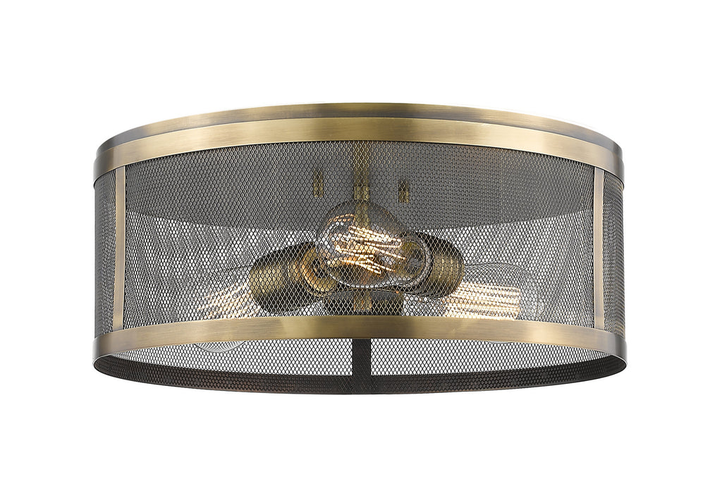 Z-Lite 331F14-NB Three Light Flush Mount, Natural Brass