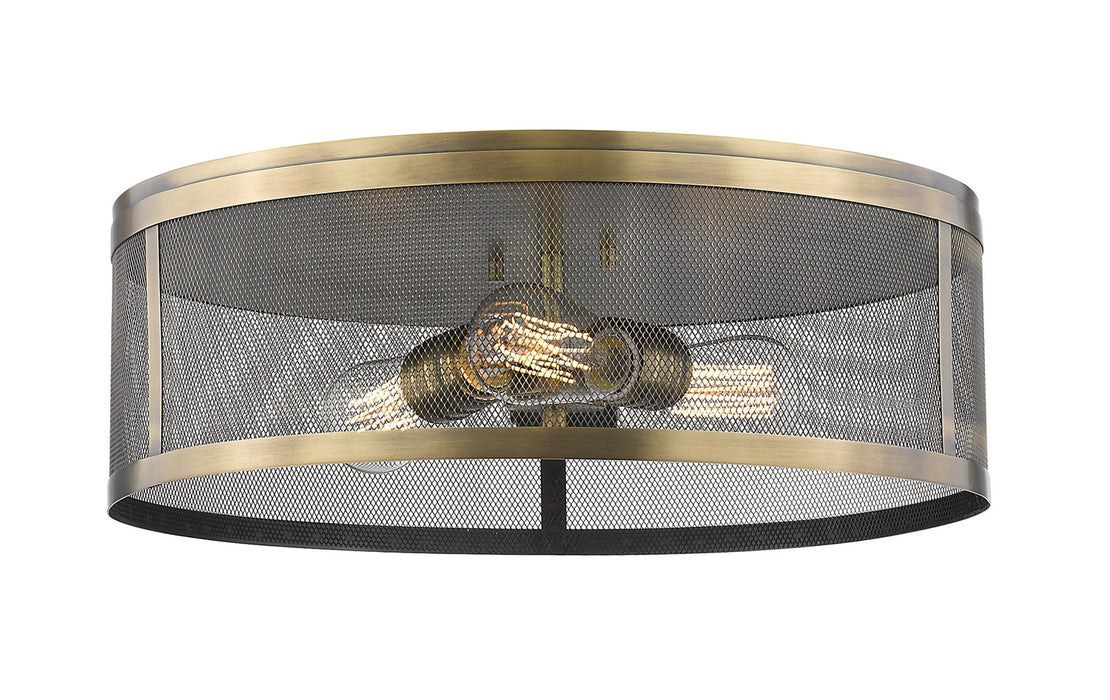 Z-Lite 331F18-NB Three Light Flush Mount, Natural Brass