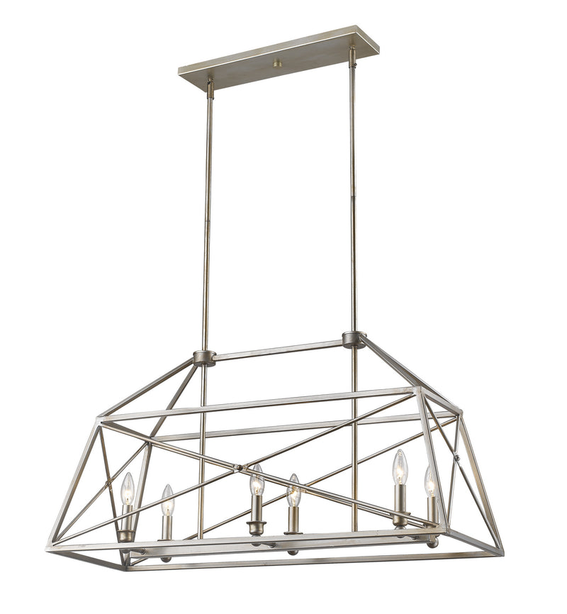 Z-Lite 447-36AS Six Light Linear Chandelier, Antique Silver