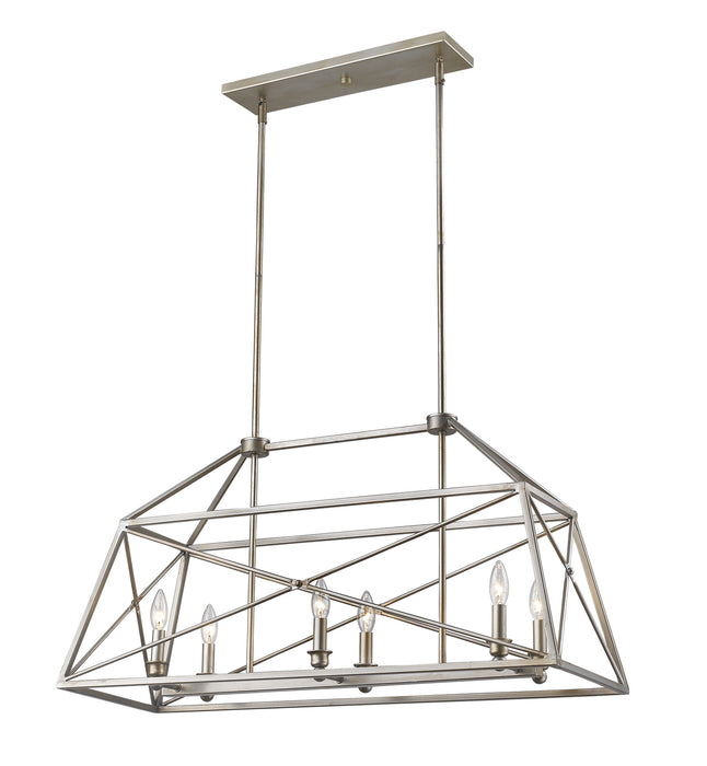 Z-Lite 447-36AS Six Light Linear Chandelier, Antique Silver