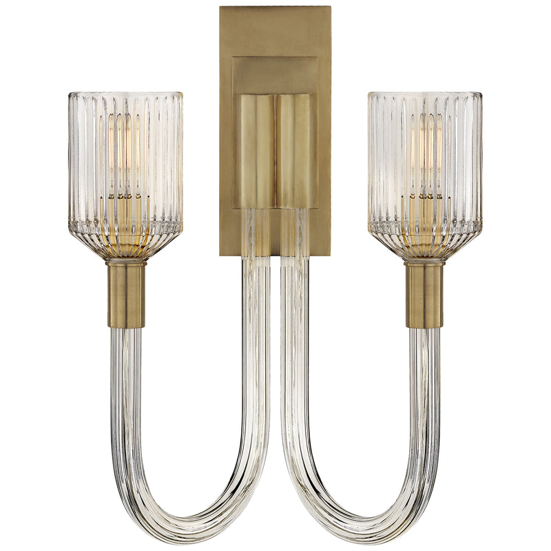 Visual Comfort Signature KW 2404CRB/AB Two Light Wall Sconce, Clear Ribbed Glass and Brass