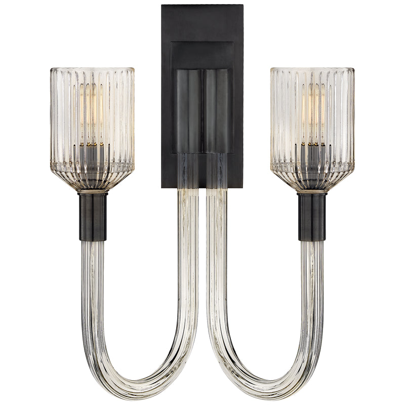 Visual Comfort Signature KW 2404CRB/BZ Two Light Wall Sconce, Clear Ribbed Glass and Bronze