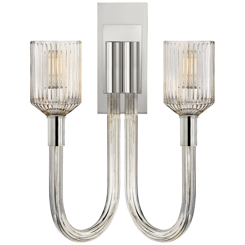 Visual Comfort Signature KW 2404CRB/PN Two Light Wall Sconce, Clear Ribbed Glass and Polished Nickel