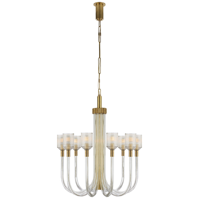 Visual Comfort Signature KW 5401CRB/AB Ten Light Chandelier, Clear Ribbed Glass and Brass