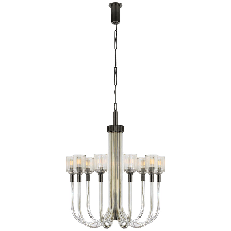 Visual Comfort Signature KW 5401CRB/BZ Ten Light Chandelier, Clear Ribbed Glass and Bronze