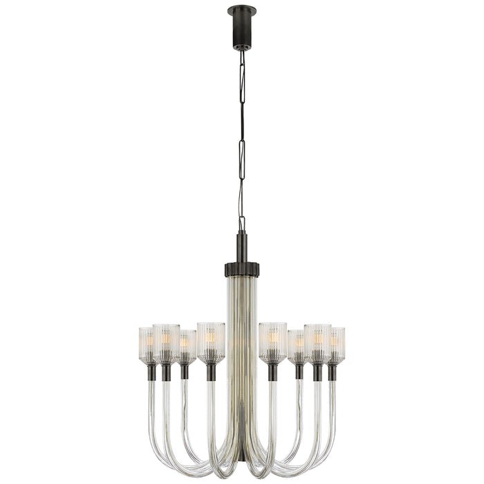 Visual Comfort Signature KW 5401CRB/BZ Ten Light Chandelier, Clear Ribbed Glass and Bronze