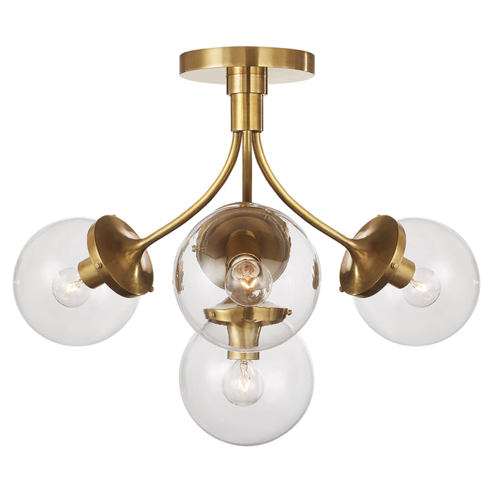Visual Comfort Signature KS 4407SB-CG Four Light Semi Flush Mount, Soft Brass