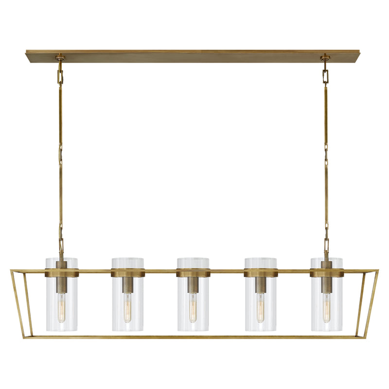 Visual Comfort Signature S 5177HAB-CG Five Light Linear Pendant, Hand-Rubbed Antique Brass