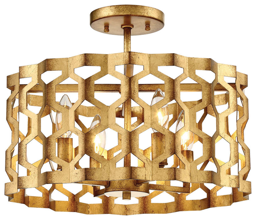 Metropolitan N6772-293 Four Light Semi Flush Mount (Convertible To Pendant), Pandora Gold Leaf