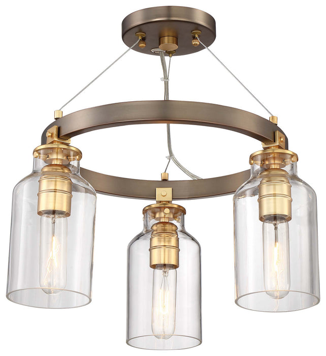 Minka-Lavery 4553-588 Three Light Semi Flush (Convertible To Pendant), Harvard Court Bronze W/Gold Hi