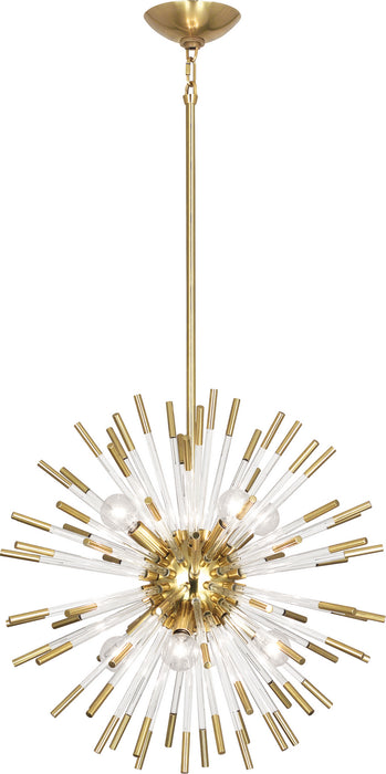 Robert Abbey 165 Eight Light Pendant, Modern Brass w/Clear Acrylic Rods