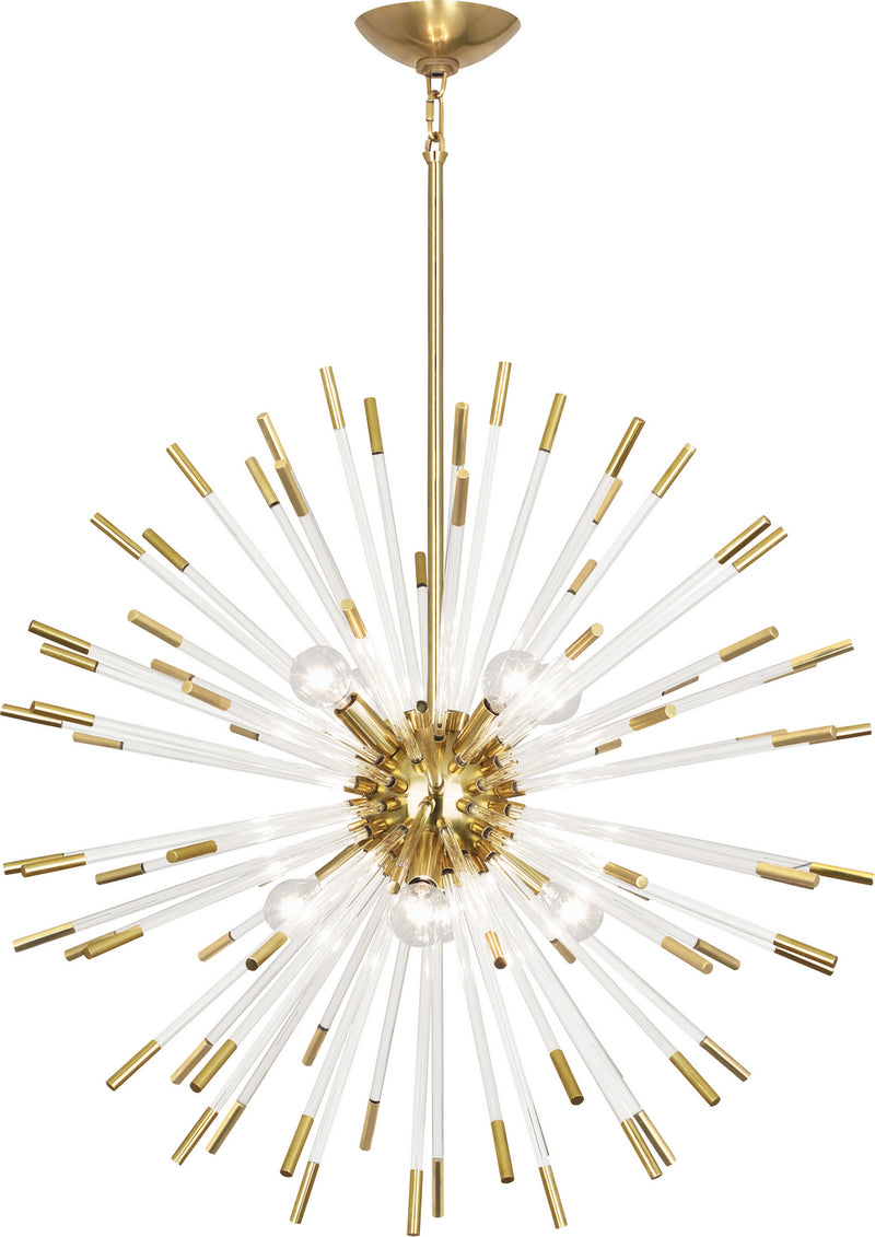 Robert Abbey 166 Eight Light Chandelier, Modern Brass w/Clear Acrylic Rods