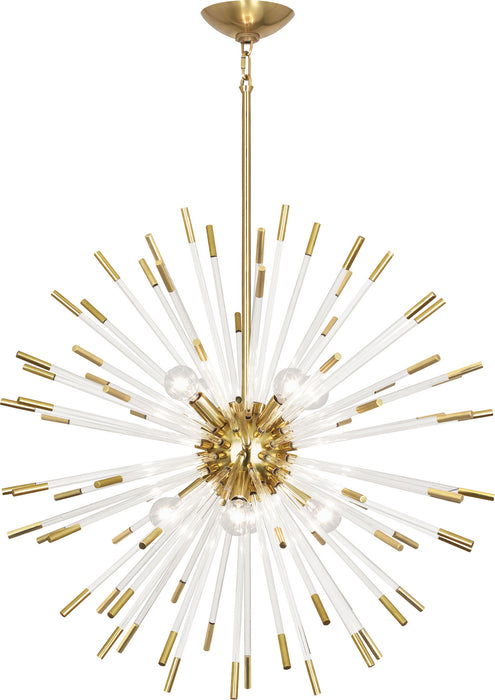 Robert Abbey 166 Eight Light Chandelier, Modern Brass w/Clear Acrylic Rods