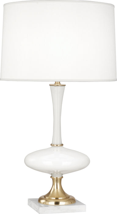 Robert Abbey 480 One Light Table Lamp, White Glass w/ Modern Brass & White Marble