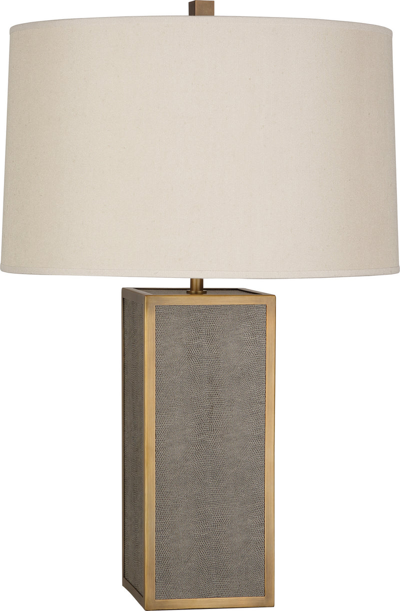 Robert Abbey 898 One Light Table Lamp, Faux Brown Snakeskin Wrapped w/Aged Brass