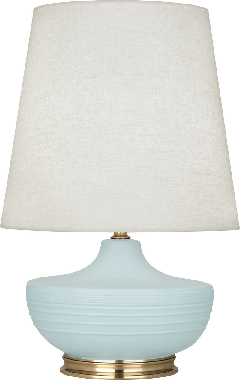 Robert Abbey MSB24 One Light Table Lamp, Matte Sky Blue Glazed Ceramic w/Modern Brass