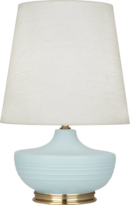 Robert Abbey MSB24 One Light Table Lamp, Matte Sky Blue Glazed Ceramic w/Modern Brass