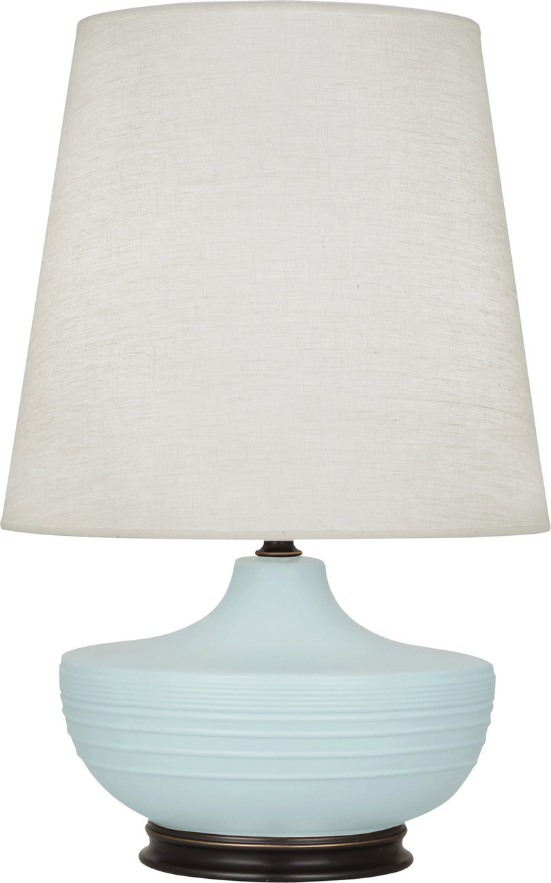 Robert Abbey MSB25 One Light Table Lamp, Matte Sky Blue Glazed Ceramic w/Deep Patina Bronze