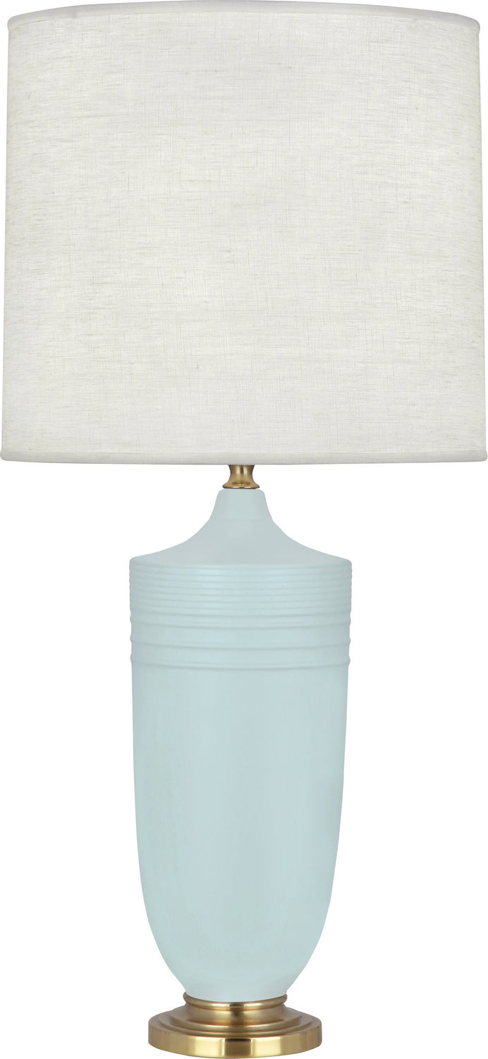 Robert Abbey MSB27 One Light Table Lamp, Matte Sky Blue Glazed Ceramic w/Modern Brass